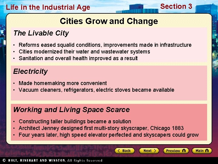 Life in the Industrial Age Section 3 Cities Grow and Change The Livable City Life in the Industrial Age Section 3 Cities Grow and Change The Livable City