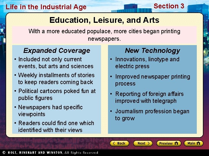 Life in the Industrial Age Section 3 Education, Leisure, and Arts With a more Life in the Industrial Age Section 3 Education, Leisure, and Arts With a more