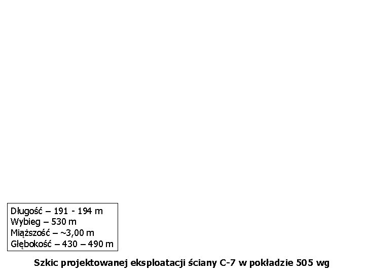 Długość – 191 - 194 m Wybieg – 530 m Miąższość – ~3, 00