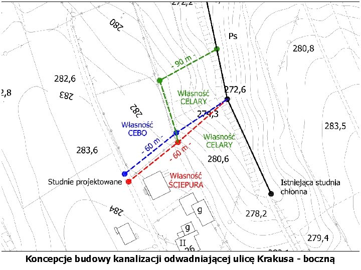 Koncepcje budowy kanalizacji odwadniającej ulicę Krakusa - boczną 