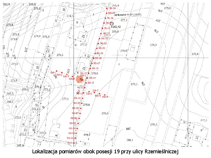 Lokalizacja pomiarów obok posesji 19 przy ulicy Rzemieślniczej 