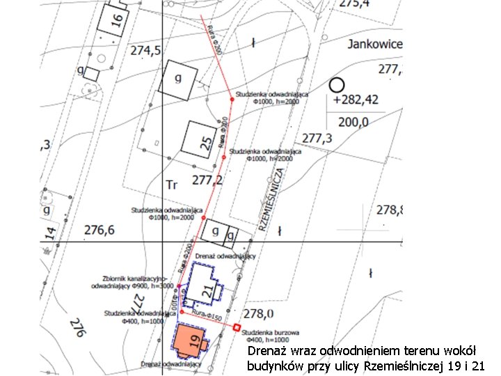 Drenaż wraz odwodnieniem terenu wokół budynków przy ulicy Rzemieślniczej 19 i 21 