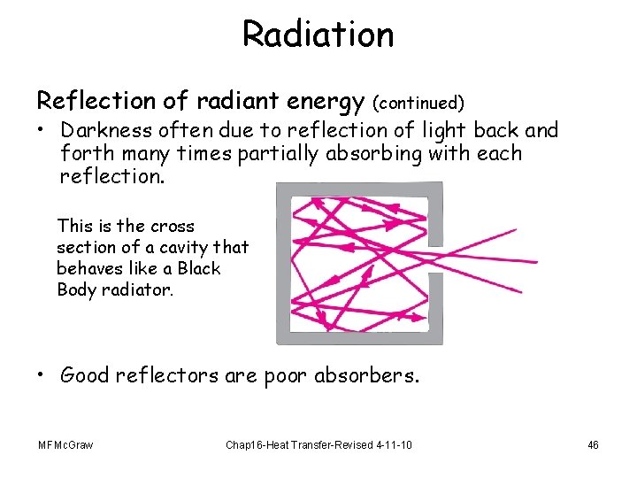 Radiation Reflection of radiant energy (continued) • Darkness often due to reflection of light