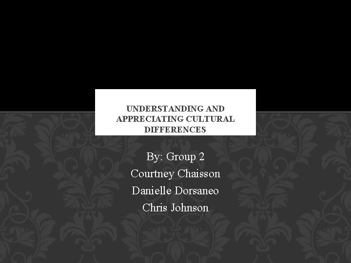 UNDERSTANDING AND APPRECIATING CULTURAL DIFFERENCES By: Group 2 Courtney Chaisson Danielle Dorsaneo Chris Johnson