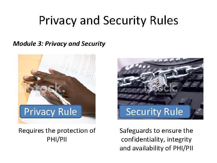 Privacy and Security Rules Module 3: Privacy and Security Privacy Rule Requires the protection