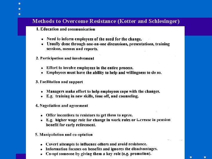 Methods to Overcome Resistance (Kotter and Schlesinger) 