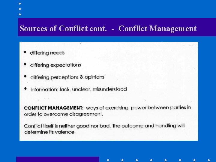 Sources of Conflict cont. - Conflict Management 