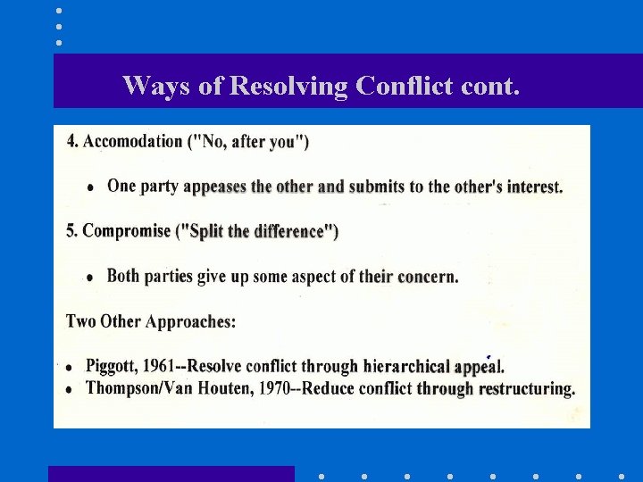 Ways of Resolving Conflict cont. 