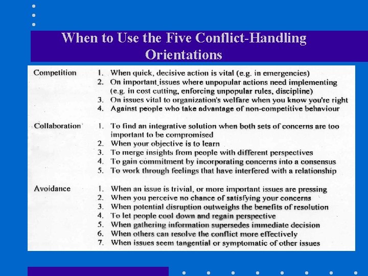 When to Use the Five Conflict-Handling Orientations 