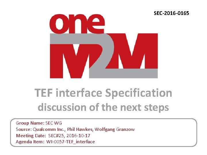 SEC-2016 -0165 TEF interface Specification discussion of the next steps Group Name: SEC WG