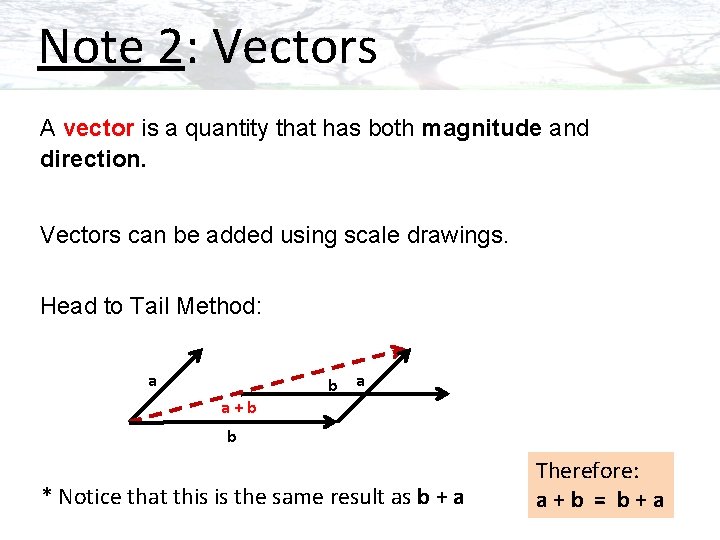Note 2: Vectors A vector is a quantity that has both magnitude and direction.