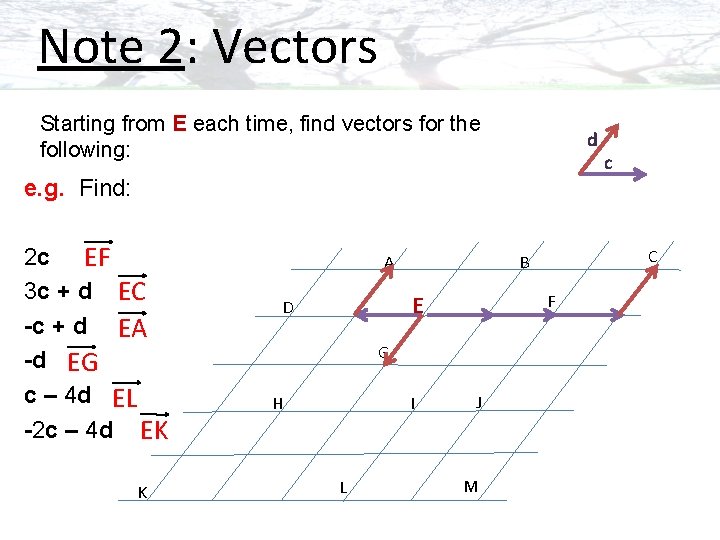 Note 2: Vectors Starting from E each time, find vectors for the following: d