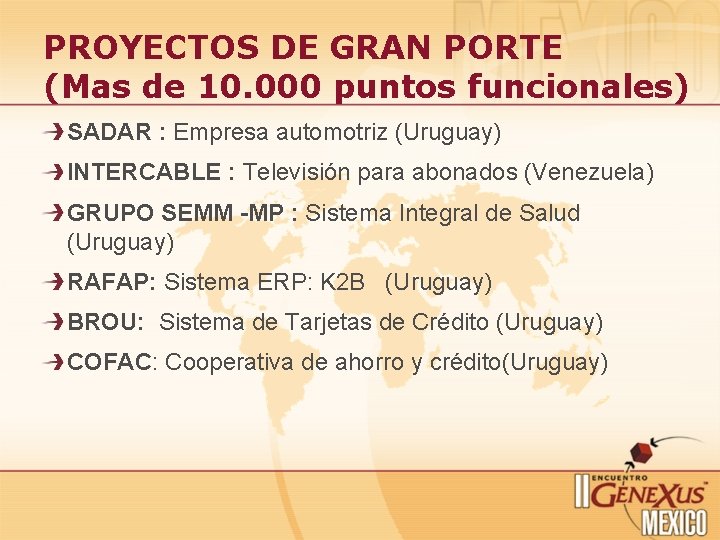 PROYECTOS DE GRAN PORTE (Mas de 10. 000 puntos funcionales) SADAR : Empresa automotriz