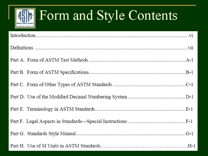 Form and Style Contents 
