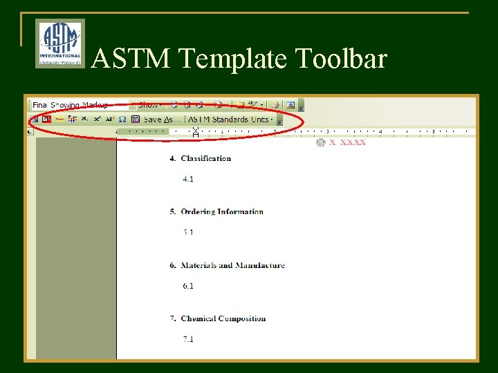 ASTM Template Toolbar 