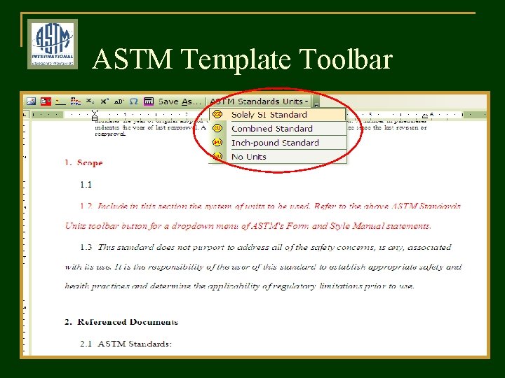 ASTM Template Toolbar 