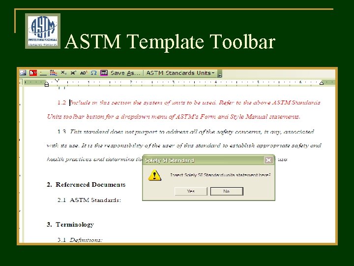 ASTM Template Toolbar 