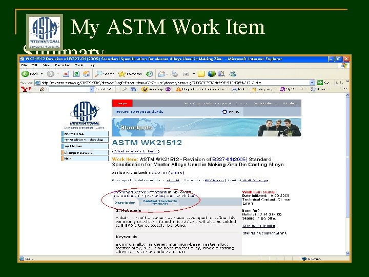 My ASTM Work Item Summary 