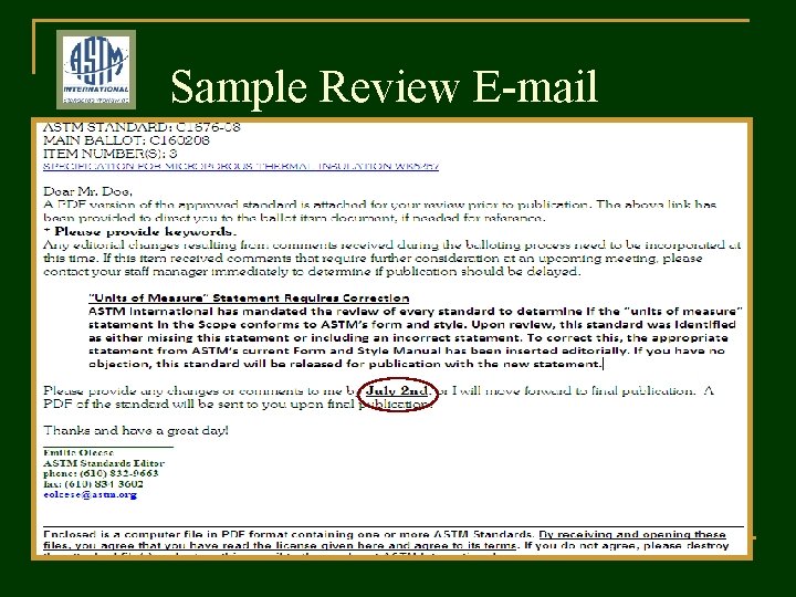 Sample Review E-mail 