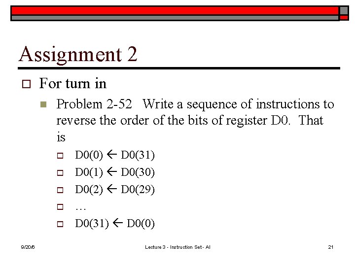 Assignment 2 o For turn in n Problem 2 -52 Write a sequence of