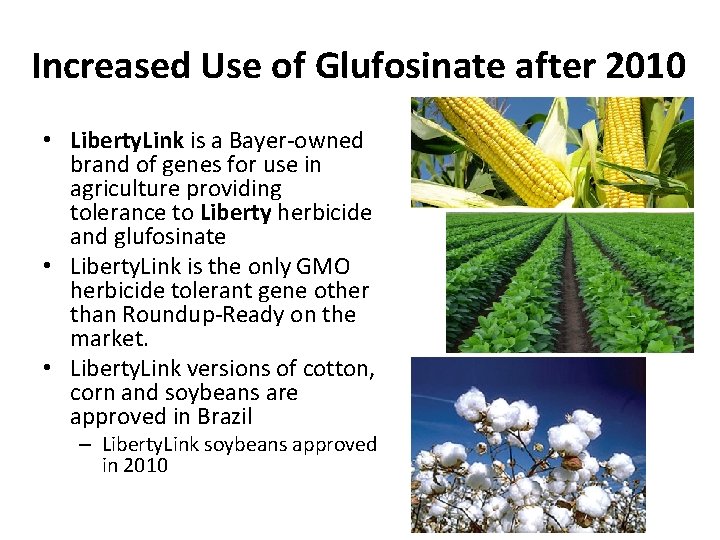 Increased Use of Glufosinate after 2010 • Liberty. Link is a Bayer-owned brand of