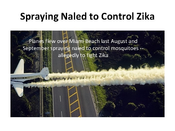 Spraying Naled to Control Zika Planes flew over Miami Beach last August and September