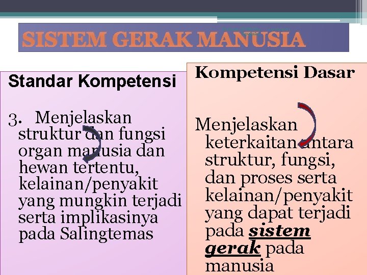 Makhrus Ali SMAN 4 Bangkalan 05/06/2021 SISTEM GERAK MANUSIA Standar Kompetensi Dasar 3. Menjelaskan