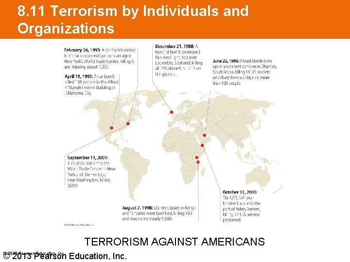 8. 11 Terrorism by Individuals and Organizations TERRORISM AGAINST AMERICANS © 2013 Pearson Education,
