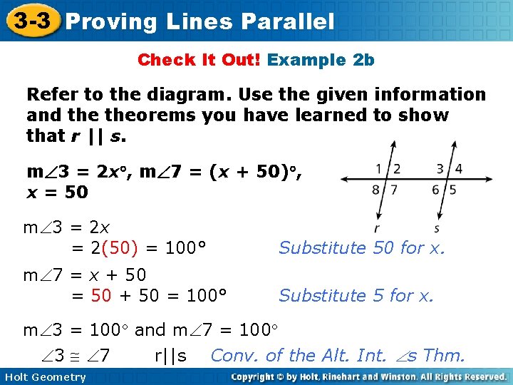 3 -3 Proving Lines Parallel Check It Out! Example 2 b Refer to the