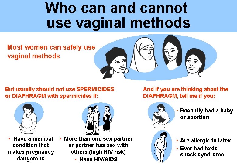 Who can and cannot use vaginal methods Most women can safely use vaginal methods