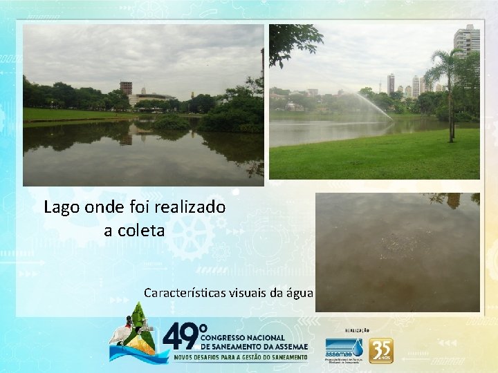 Lago onde foi realizado a coleta Características visuais da água 