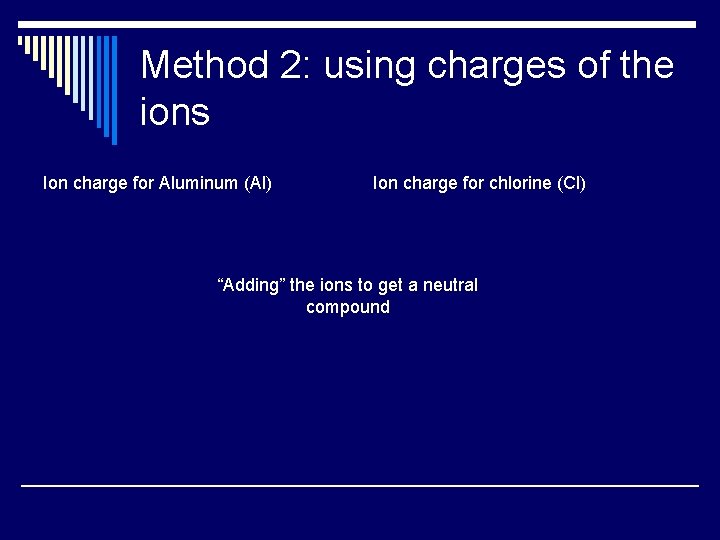 Method 2: using charges of the ions Ion charge for Aluminum (Al) Ion charge