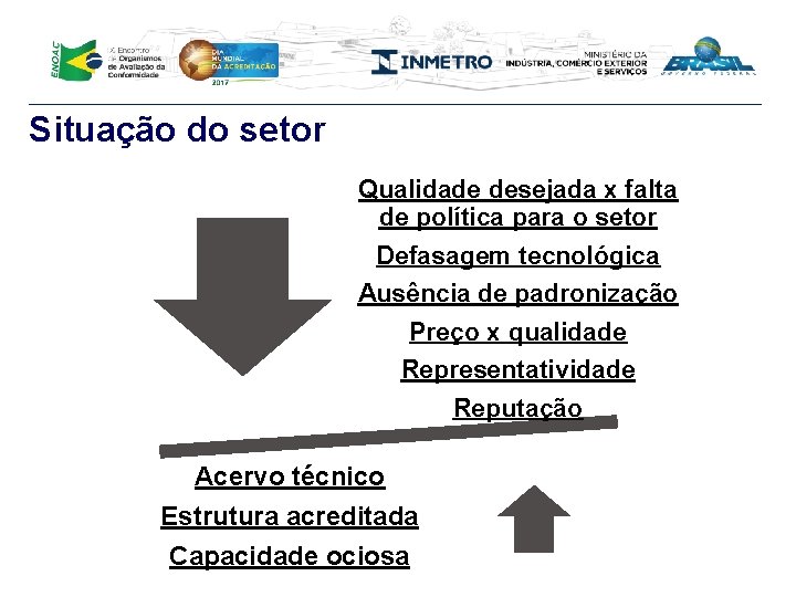 Situação do setor Qualidade desejada x falta de política para o setor Defasagem tecnológica