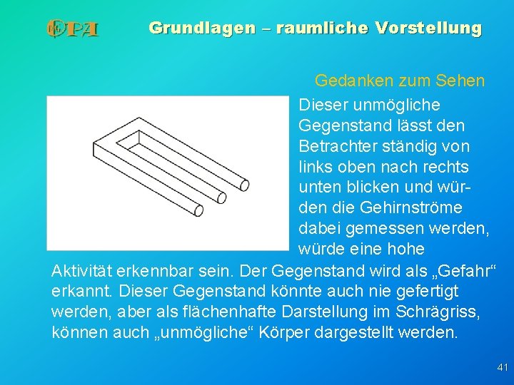 Grundlagen – raumliche Vorstellung Gedanken zum Sehen Dieser unmögliche Gegenstand lässt den Betrachter ständig Grundlagen – raumliche Vorstellung Gedanken zum Sehen Dieser unmögliche Gegenstand lässt den Betrachter ständig