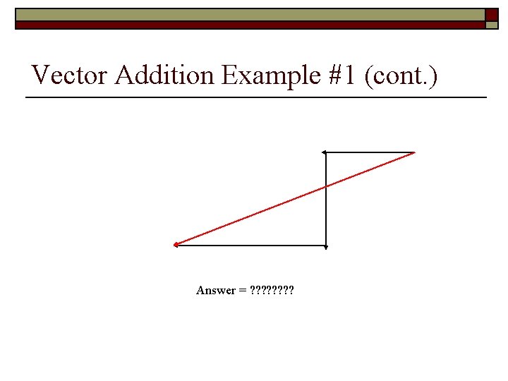 Vector Addition Example #1 (cont. ) Answer = ? ? ? ? 