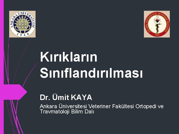 Kırıkların Sınıflandırılması Dr. Ümit KAYA Ankara Üniversitesi Veteriner Fakültesi Ortopedi ve Travmatoloji Bilim Dalı