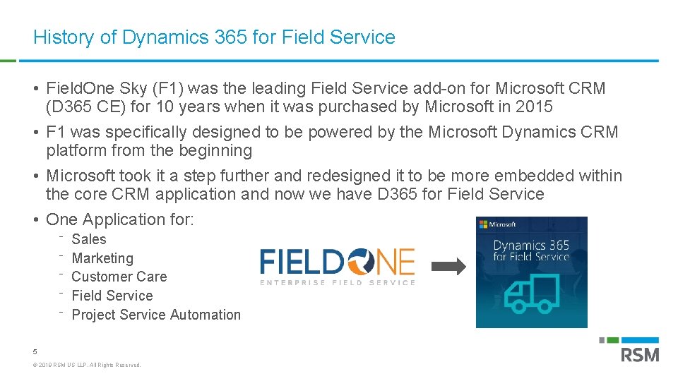 History of Dynamics 365 for Field Service • Field. One Sky (F 1) was