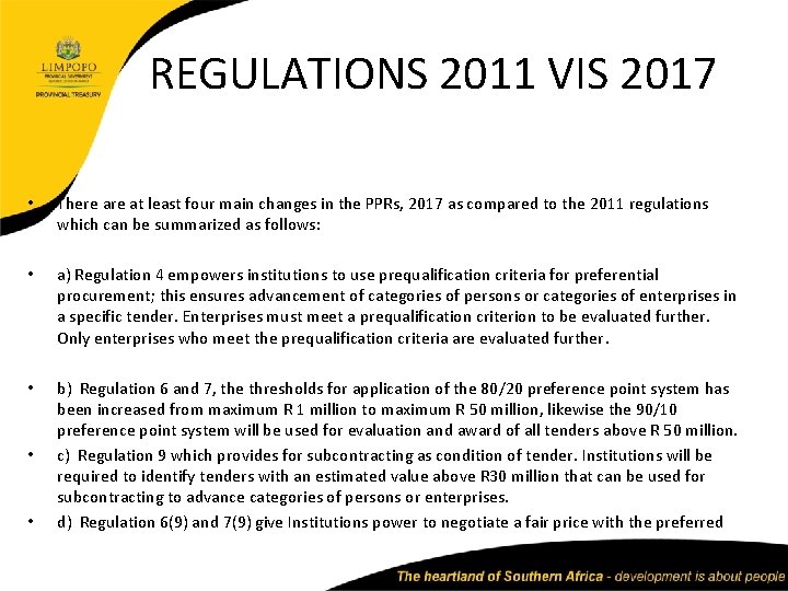 REGULATIONS 2011 VIS 2017 • There at least four main changes in the PPRs, REGULATIONS 2011 VIS 2017 • There at least four main changes in the PPRs,