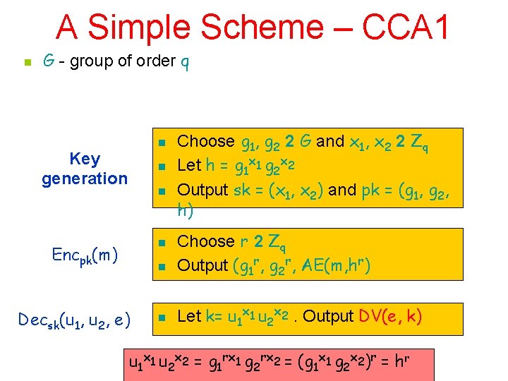 A Simple Scheme – CCA 1 n G - group of order q n