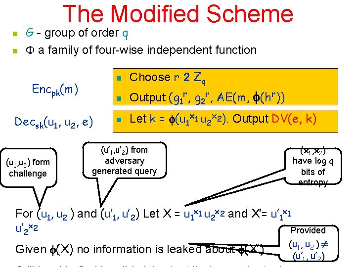 The Modified Scheme n n G - group of order q a family of