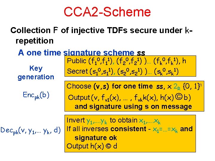 CCA 2 -Scheme Collection F of injective TDFs secure under krepetition A one time