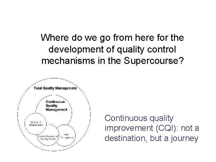 Where do we go from here for the development of quality control mechanisms in