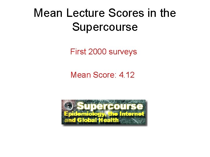 Mean Lecture Scores in the Supercourse First 2000 surveys Mean Score: 4. 12 