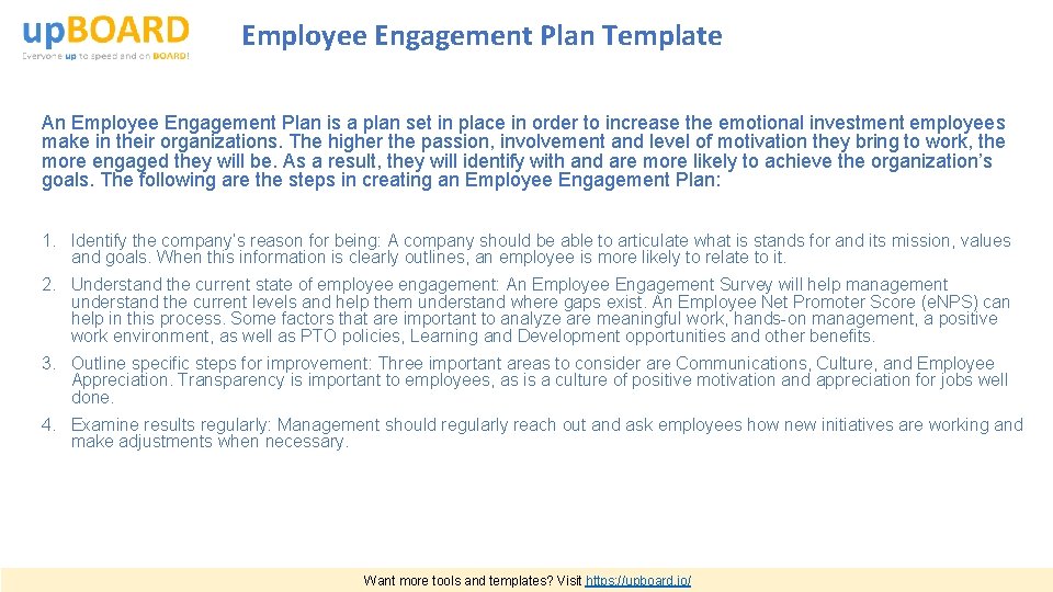 Employee Engagement Plan Template An Employee Engagement Plan is a plan set in place