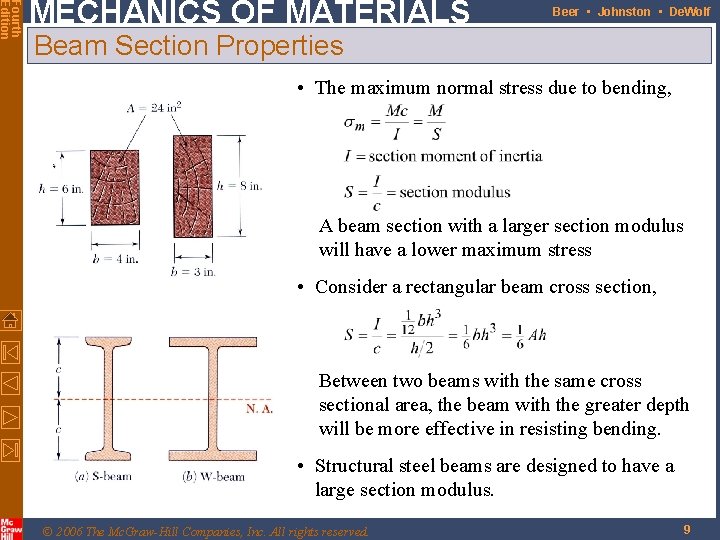 Fourth Edition MECHANICS OF MATERIALS Beer • Johnston • De. Wolf Beam Section Properties