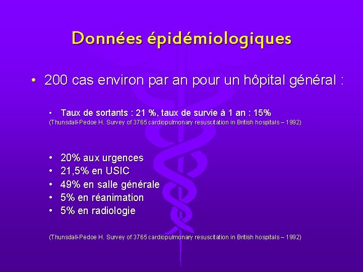 Données épidémiologiques • 200 cas environ par an pour un hôpital général : •