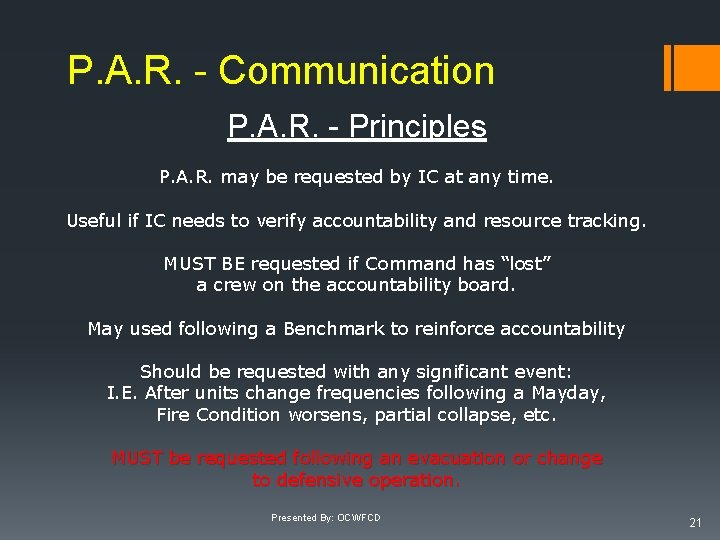P. A. R. - Communication P. A. R. - Principles P. A. R. may