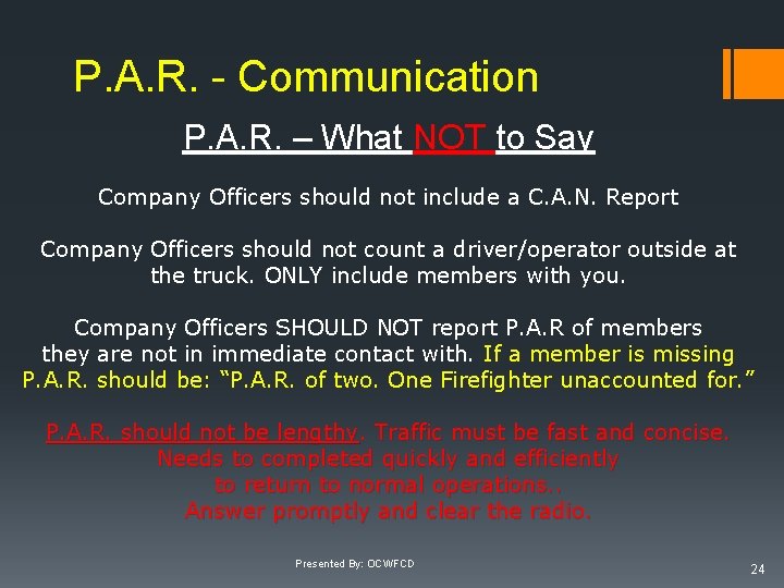 P. A. R. - Communication P. A. R. – What NOT to Say Company