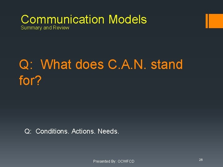 Communication Models Summary and Review Q: What does C. A. N. stand for? Q: