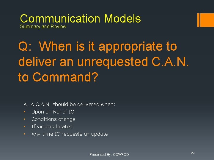 Communication Models Summary and Review Q: When is it appropriate to deliver an unrequested